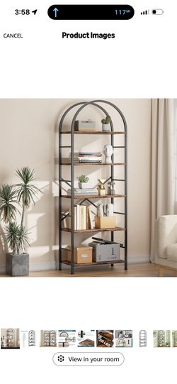 Shintenchi Bookshelf, Arched Bookshelf 5 Tier Bookcase, Tall Shelf for CDs/Books, Home Office Shelf Storage Organizer, Modern Book Shelf for Bedroom/L
