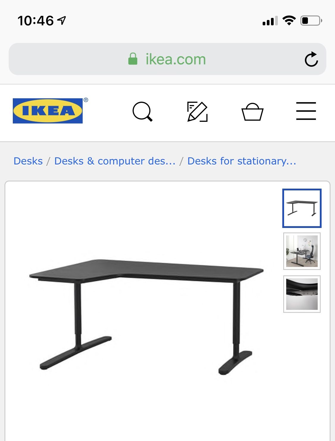 IKEA BEKANT Corner desk black stained ash veneer, black