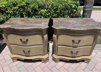 Pair of Marble Top Ornate Nightstands