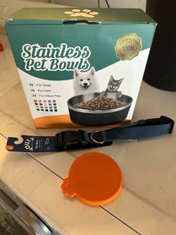new dog bowl leash and dog food lid
