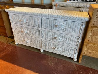 Coastal Style White Wicker Dresser