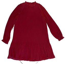 H&M Burgundy Red Pleated Chiffon Drop-Waist Mini Shift Dress Size Small