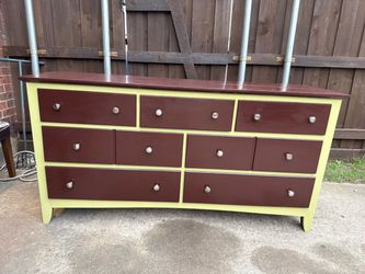 Chic Sage Green and Brown Seven Drawer Dresser