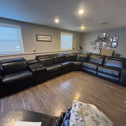 Black Leather Sectional For Sale