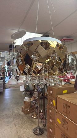 Gold Mirror Mosaic Crystal Pendant Chandelier