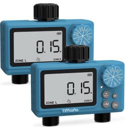 Sprinkler Timer Outdoor, Digital Programmable for Garden Hose, Irrigrtion Timer with Rain Delay and Manual Mode (2 Outlets, 2 Packs)
