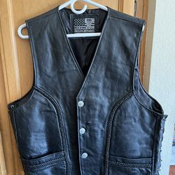 New Leather Biker Vest XL W/2 Inside Pockets
