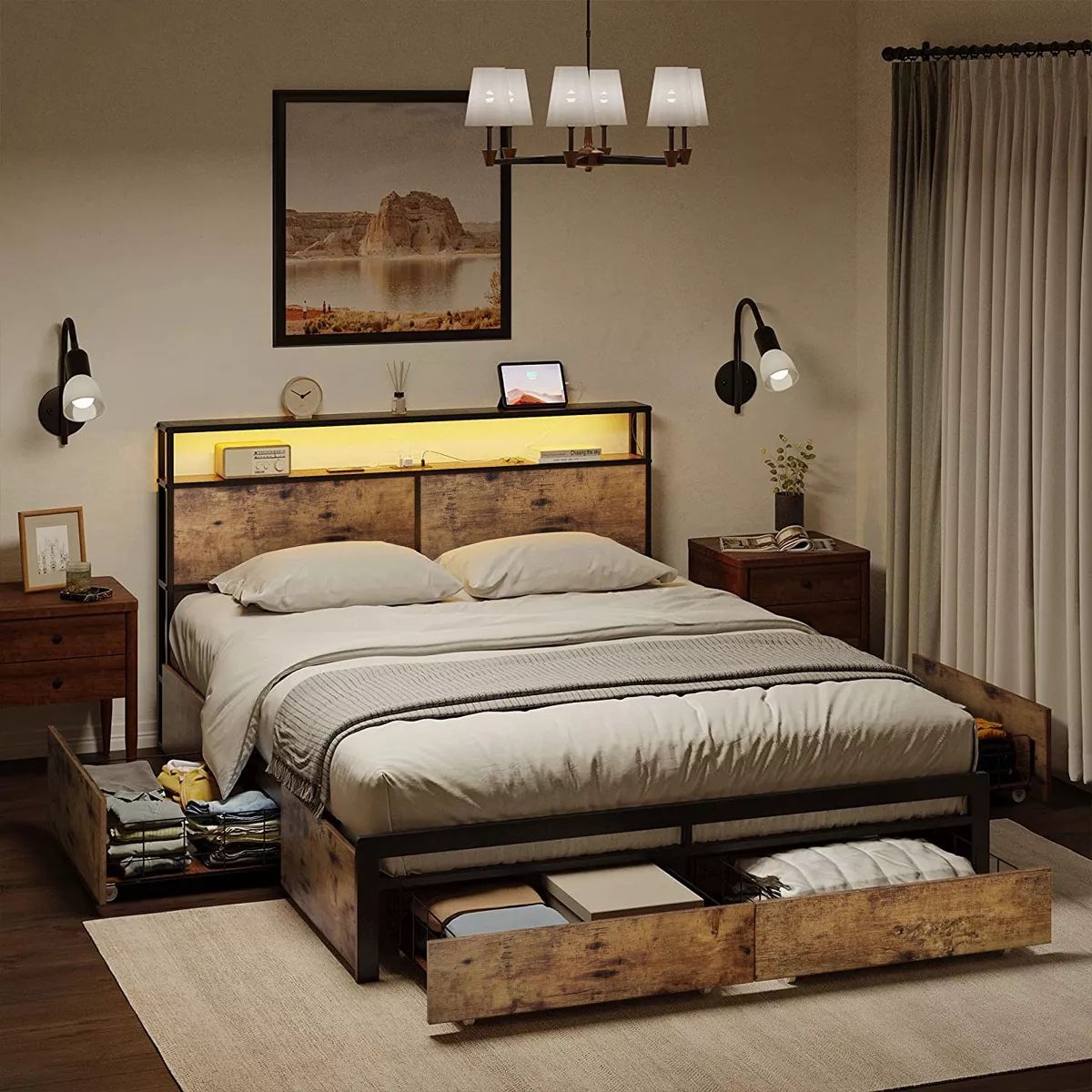 Industrial Style Queen Platform Modern Bed Frame