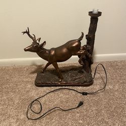 Bronze Plastic Deer Sculpture Lamp - Note: Deer’s one antler is broken off  