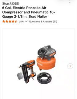 Ridgid id 6 Gal. Electric Pancake Air Compressor and Pneumatic 18-Gauge 2-1/8 in. Brad Nailer like new