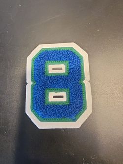 Chenille Varsity Number "8" Green Blue & White 3 7/8" Patch