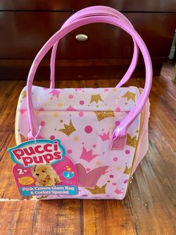 Pucci Pups Pink Crown Glam Bag & Cocker Spaniel plush toy set.
