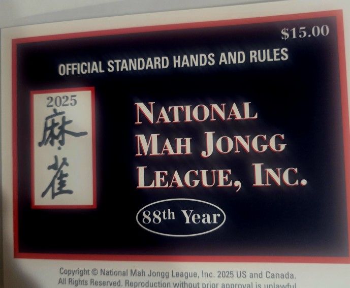 NATL MAHJONG LEAGUE ORIGINAL ISSUED LARGE 2025 CARD MSRP 15