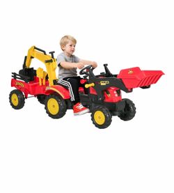 Aosom 3 in1 Kids Ride On Excavator/Bulldozer, Pedal Car Digger