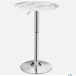 Round Pub Table Adjustable 360 Swivel Counter Bar Height W/ Faux Marble Top 