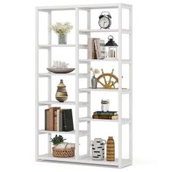 New White 10-Open Shelf Etagere Bookcase