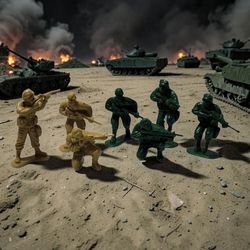 (Lot Of 7) 2" Army Men Green Plastic Military Infantry Toy Soldier Figures Bundle Excellent Condition. The image shows a set of classic plastic army m