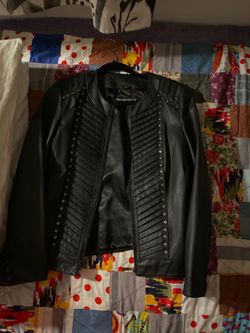 Pamela McCoy Black Faux Leather Moto Jacket – Women's Small