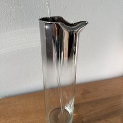 Vintage Midcentury MCM Dorothy Thorpe Silver Fade Cocktail Pitcher with Glass Stir Stick