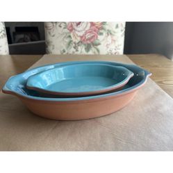 Vintage Romertopf Terra Cotta Clay Baker Set Of 2 