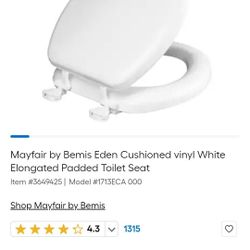 Mayfair Eden Elongated Cushion Toilet Seat Retail Price $25 