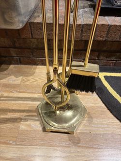 vintage Mid-Century Modern solid brass fireplace tool set