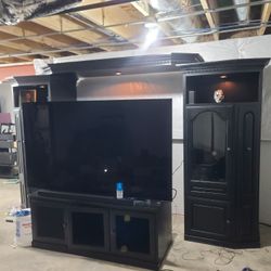 3-Piece Black REAL WOOD Entertainment Center