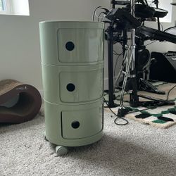 Round Bedside Nightstand with Wheels, Bedside Table with Sliding Doors, Round Storage Cabinet Round Chest of Drawers for Bedroom, Living Room (Color :