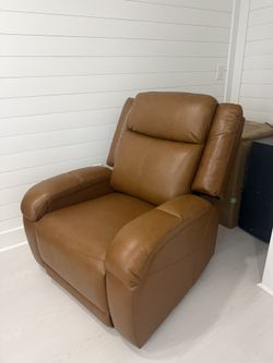 Leather Power Recliner Saddle Brown