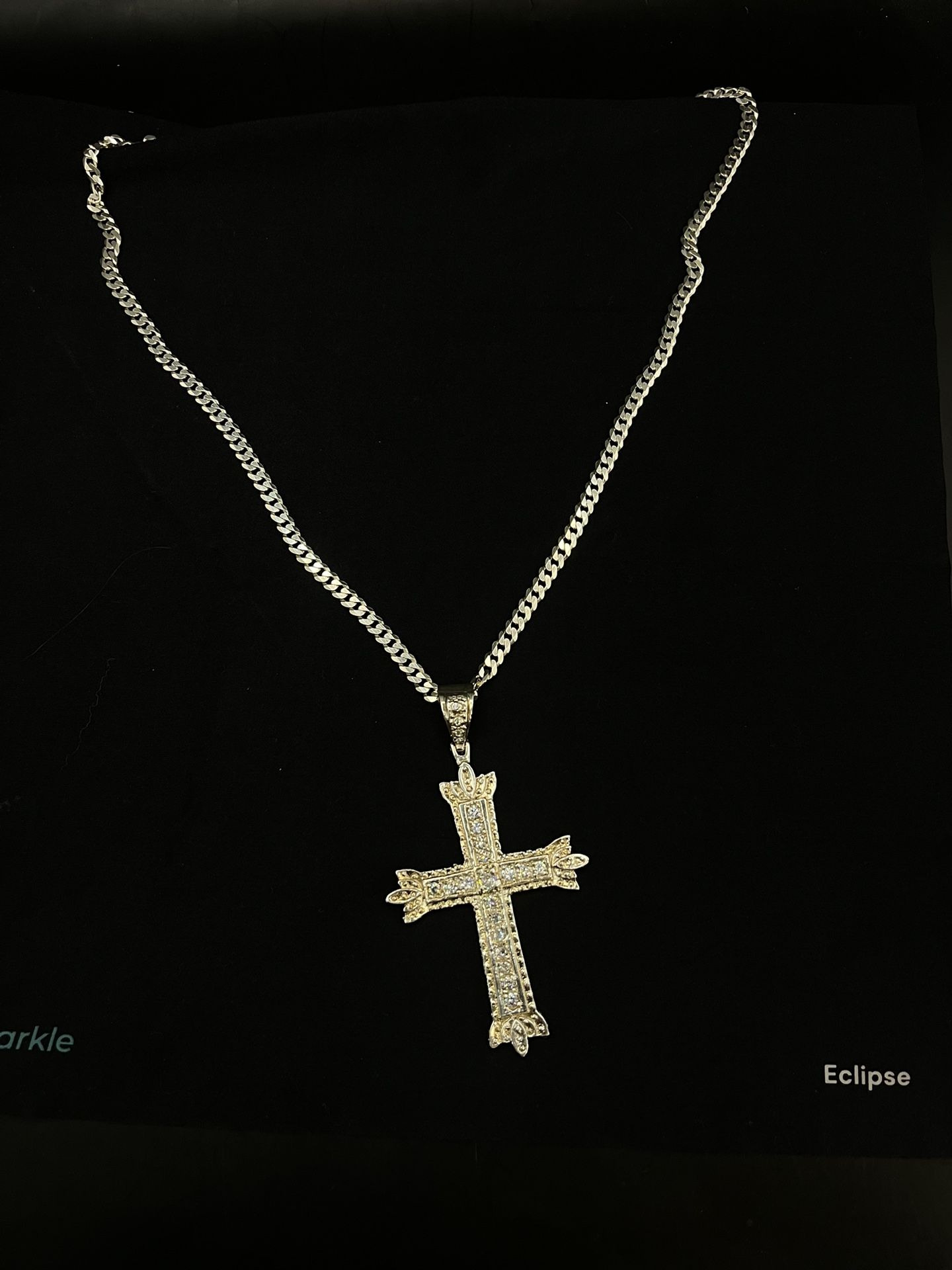 925 Sterling Silver 24” Miami Cuban 5mm Royale Cross Pendant