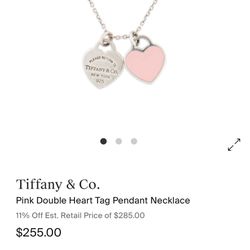 Tiffany & Co. Pink Double Heart Tag Pendant Necklace 