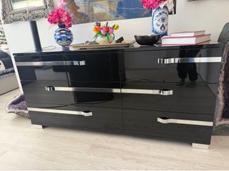 Modern High-Gloss Black 6-Drawer Dresser – 72” Wide