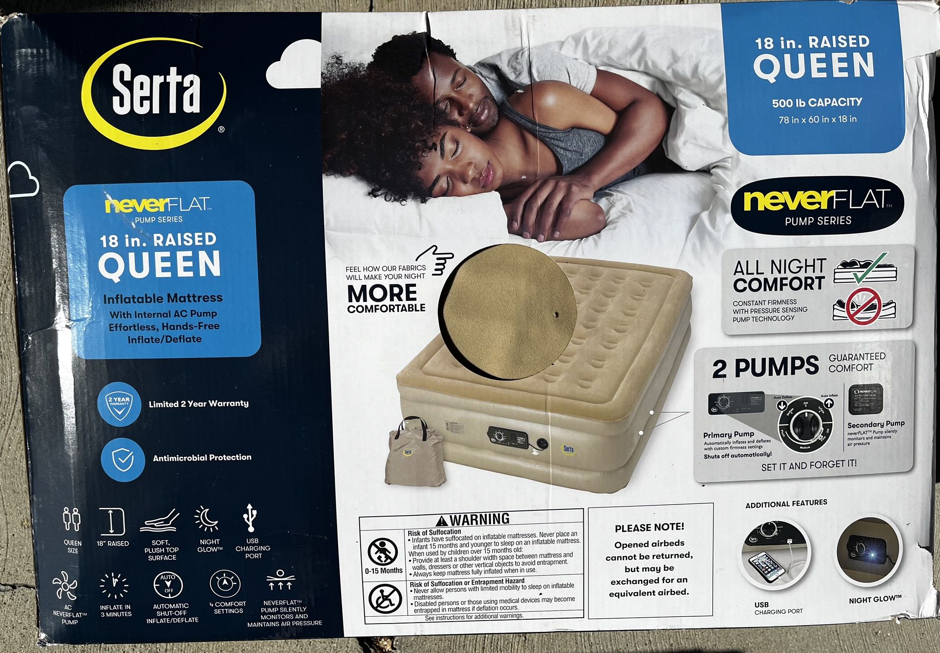 Serta New Inflatable - Raised Queen Mattress W 2 Pumps