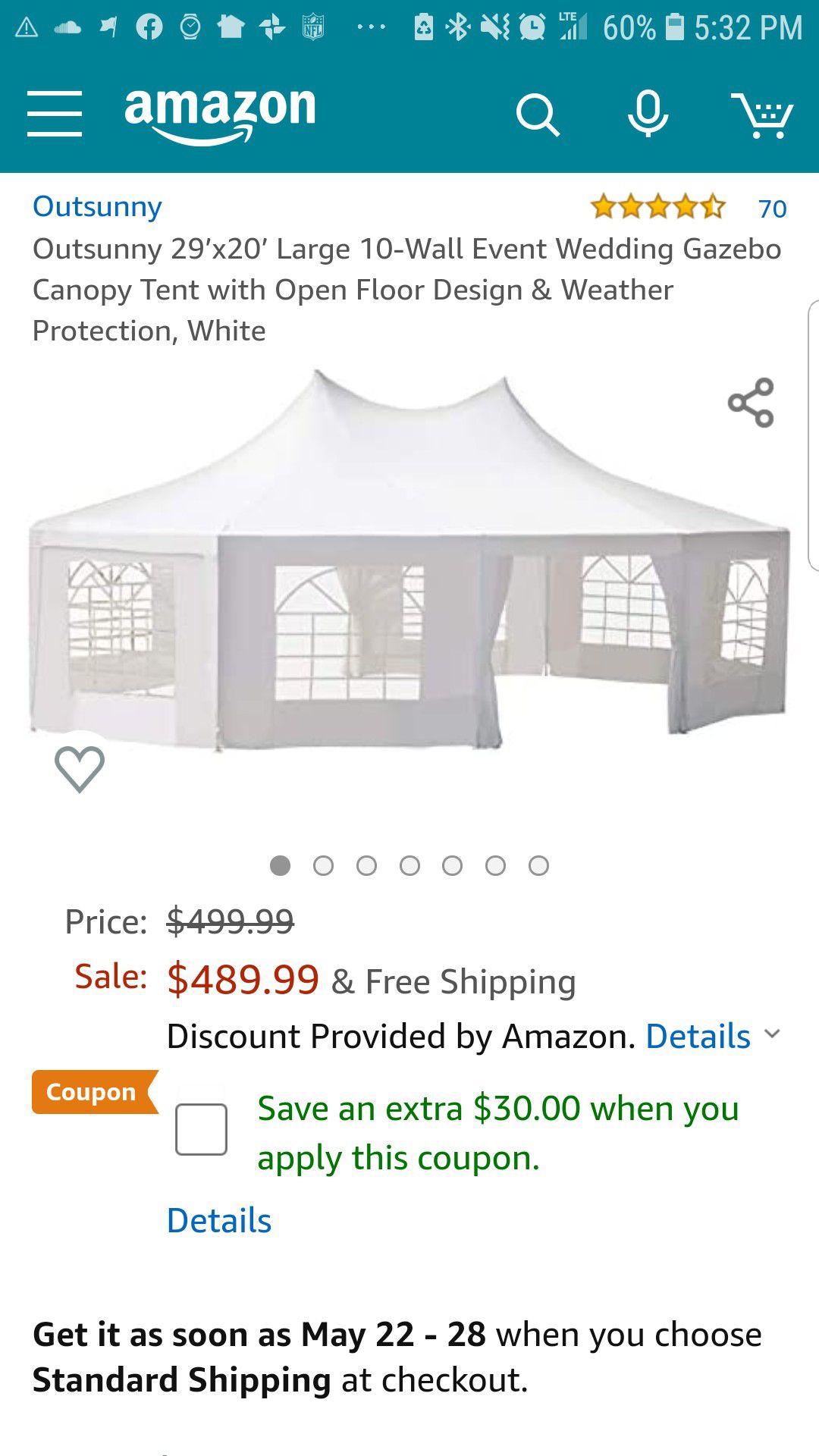Outsunny 29' x 20' Large 10-Wall Event Wedding Reception Gazebo Canopy Tent - White
