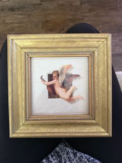 Vintage Cherub Angel Framed Art – Ornate Gold Frame