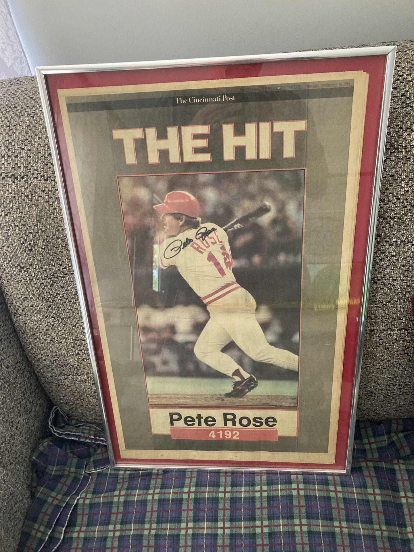 Pete Rose Signed Custom Framed Original Newspaper from Record