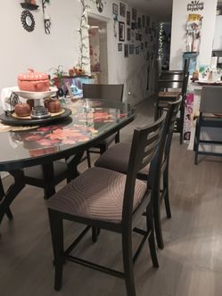 Juego de comedor alto de 6 sillas con tope de cristal extra