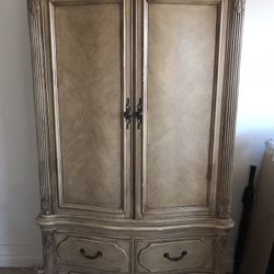 Blonde Ornate Hutch Armoire 