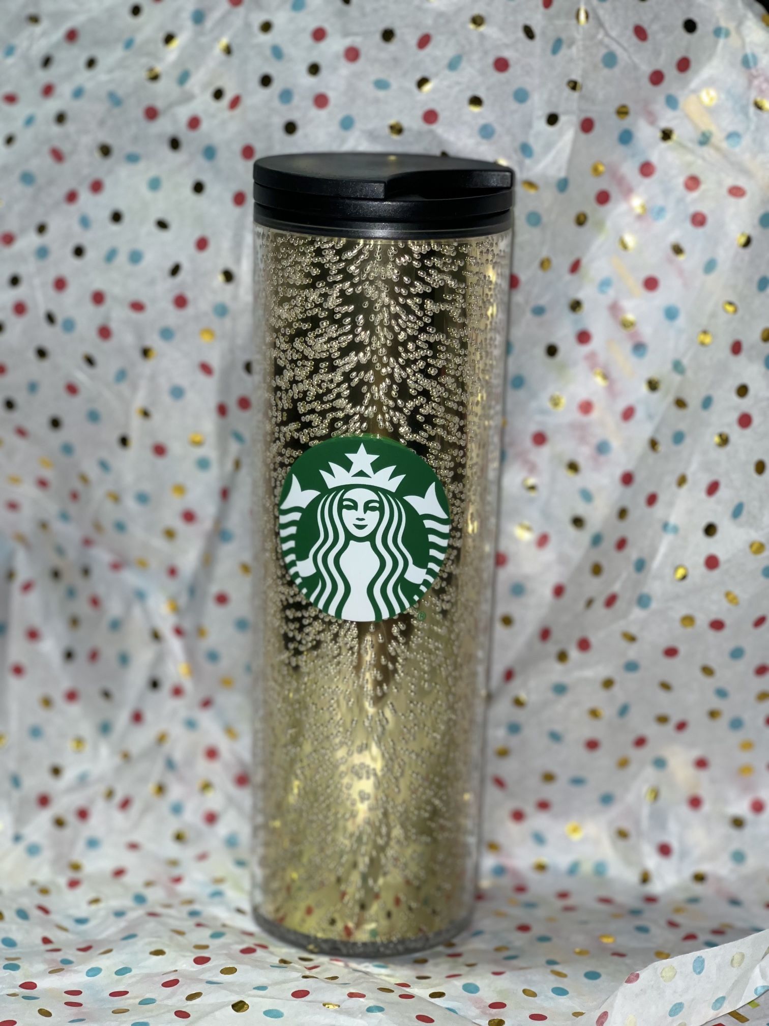 Vintage Gold Bubbly Starbucks Slide Top Cup
