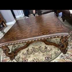 Gorgeous Square Marquetry Maitland-Smith hand made, large, solid wood coffee table