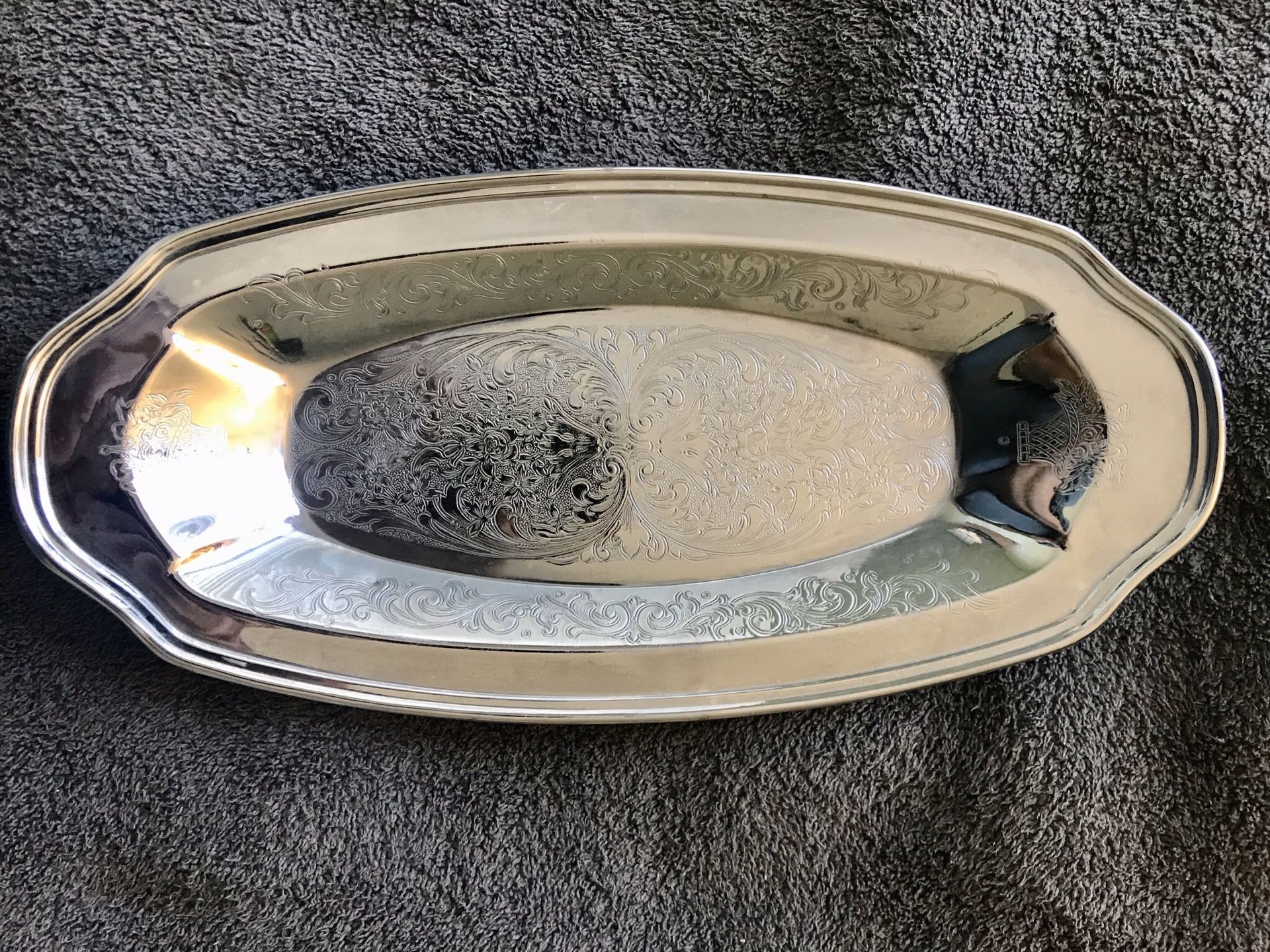 VINTAGE STAINLESS STEEL “ENGRAVED” - SERVING TRAY...
