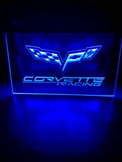 CORVETTE RACING LED NEON BLUE LIGHT SIGN 8x12