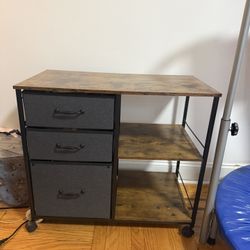 Rolling Storage Shelf w/ 3 Fabric Drawers – Rustic Wood Style