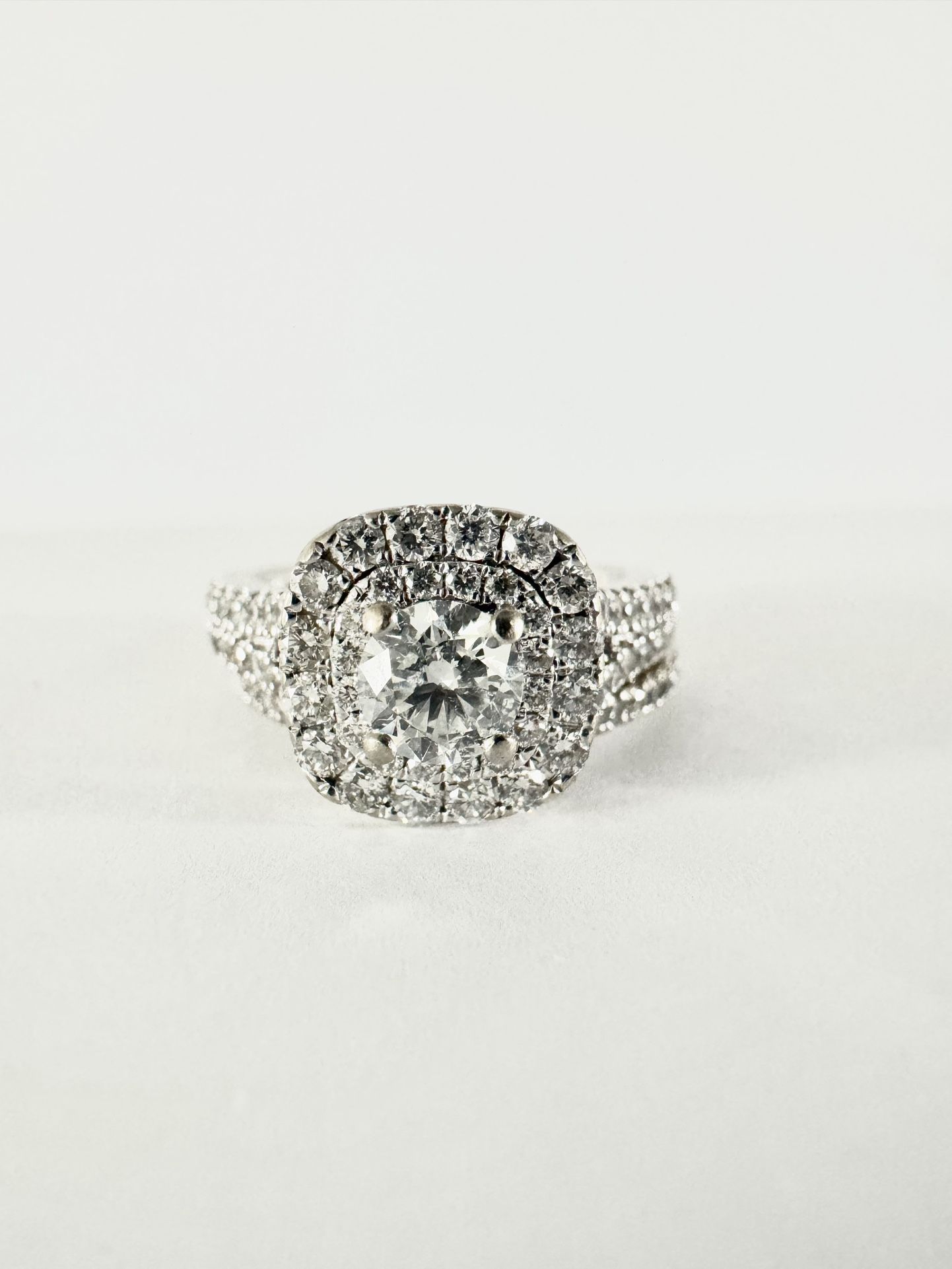 Bridal Set – 14K White Gold Double Halo Diamond Ring, Wedding Band & Engagement Ring