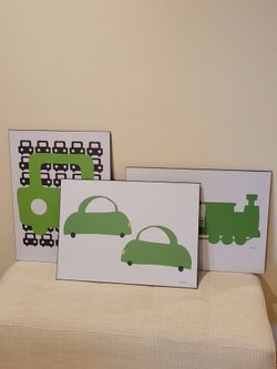 Avalisa Kids Wall Art - Mounted Wood Prints (Cars & Train) - 24x18