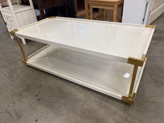 BERNHARDT Brielle 2 Tier Ivory Lacquer Coffee Table with Brass Accents
