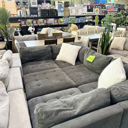 Fabric Modular Sectional Sofa Tufted Deep Seat Footrest Comfortable Modern Design