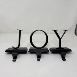 Pottery Barn JOY Stocking Holder 3 pc Set Weighted Dark GrayTone Christmas