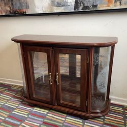 Cherry Finish Display Curved Curio Console-No Shelf