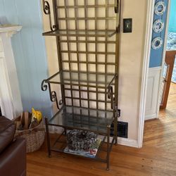 Bakers Rack  / Brass And Glass Shelving